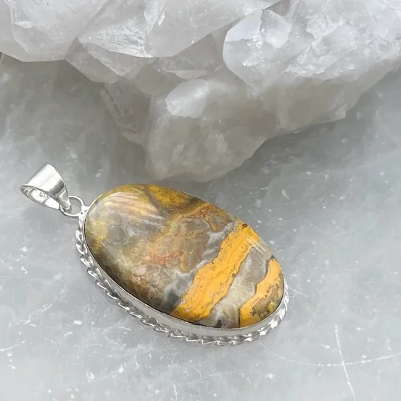 Large Chunky Bumblebee Jasper Pendant Handmade New Sterling Silver 925 - Picture 3 of 7